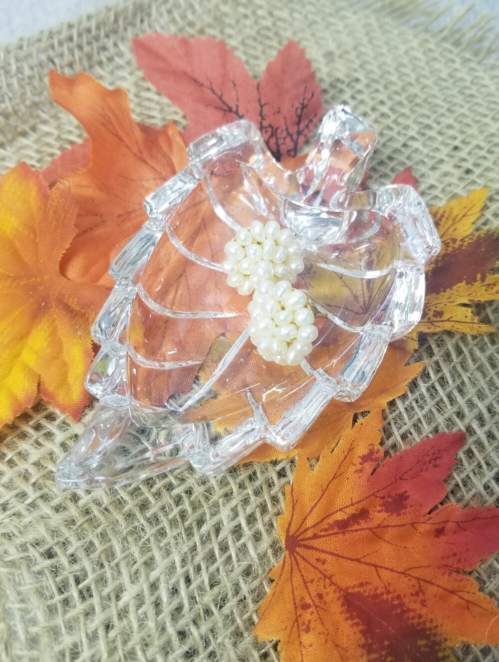 Vintage Crystal Leaf Trinket Dish